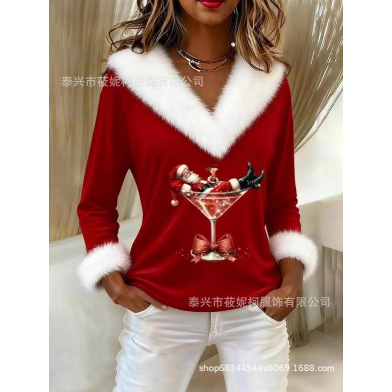 2025 Amazon Cross-Border New Casual Christmas Rabbit Fur V Neck Knitted Tops in Stock Factory Direct Supply 2025 Amazon Cross-Border New Casual Christmas Rabbit Fur V Neck Knitted Tops in Stock Factory Direct Supply