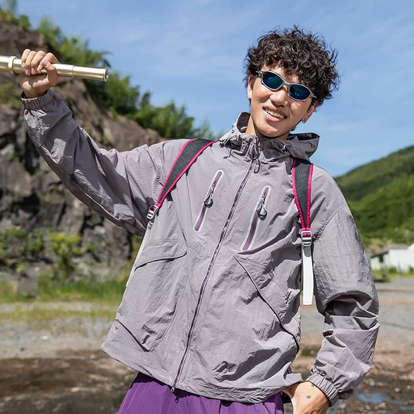 Ootd Outdoor Mountain Style Windbreaker Long-Sleeved Spring & Fall Hiking Loose and Comfortable Sports Casual Water-Repellent Hooded Jacket