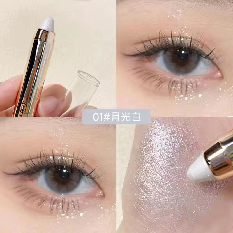 Un toque de lápiz de sombra de ojos perezoso que da forma al gusano de seda acostado de alto brillo, barra de sombra de ojos de doble cabeza, imprescindible para el maquillaje de ojos impermeable para principiantes