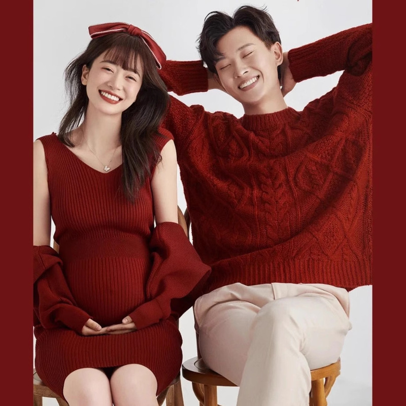 Exhibition new maternity photo studio photo cute cute cute fresh couple sweater Christmas theme clothing