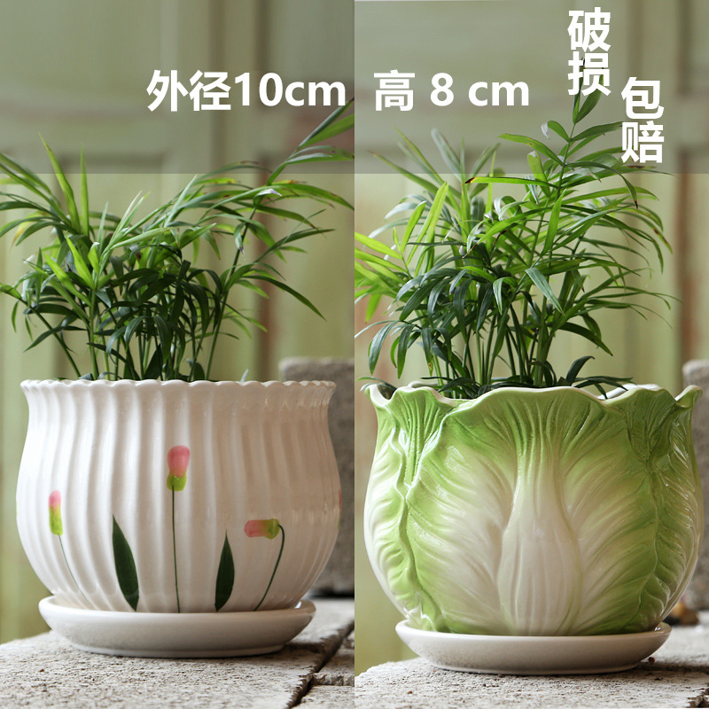 2 つの小さな翡翠と芸術的なピンクの葉 / ビッグセラミック