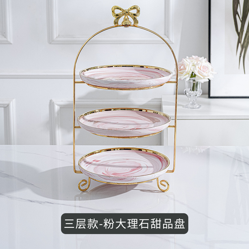 Plato de fruta de doble capa de estilo europeo mesa de café de sala de estar creativa soporte de pastel de múltiples capas mesa de postre de té de la tarde bandeja de postre de caramelo