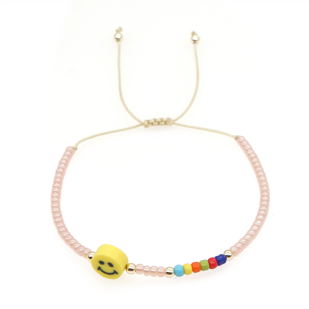 Fashion Simple New Pink Miyuki Bead Colorful Smiley Face Bracelet
