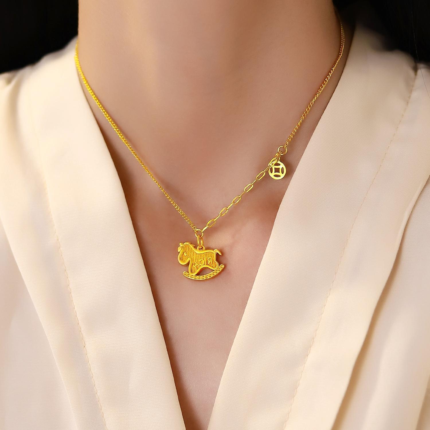 Collier INS Cute Pony, élégant, léger, luxueux et polyvalent, avec pendentif cheval en bois, style identique pour femme._voghion.com