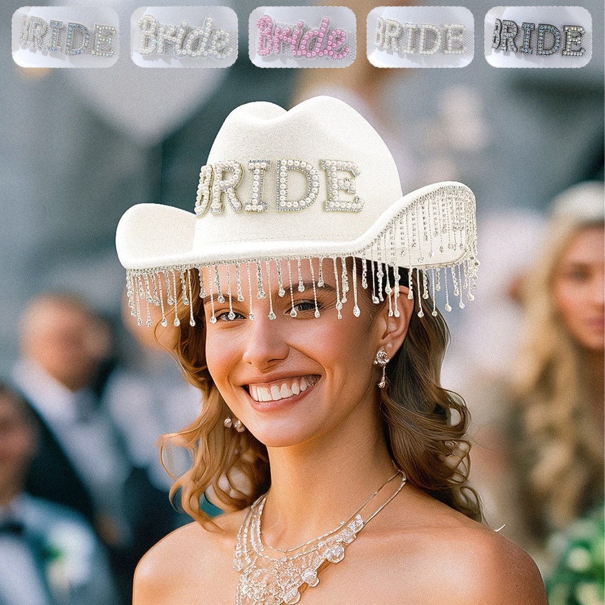 Chapeau de mariage pour femme orné de pompons en strass et de perles, idéal pour les fêtes d'anniversaire._voghion.com