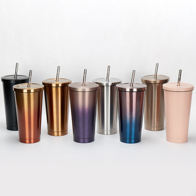 304 taza de acero inoxidable taza de agua de comercio exterior taza de paja de automóvil taza de regalo de color gradiente logotipo personalizado al por mayor