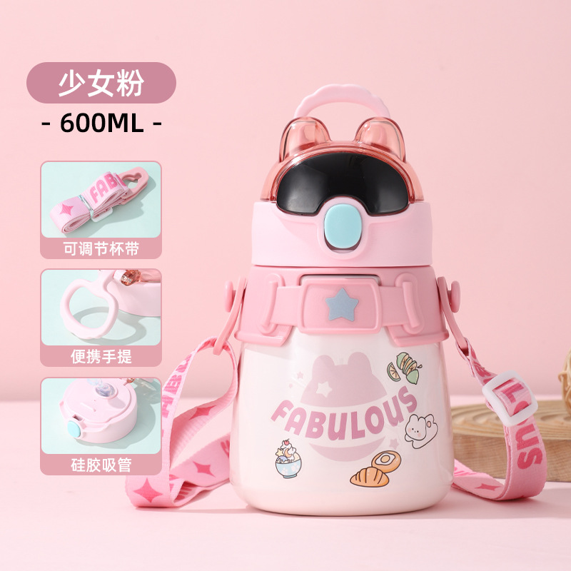 Taza de paja para niños dibujos animados acero inoxidable doble capa tapa de silicona termo gran capacidad personalizado