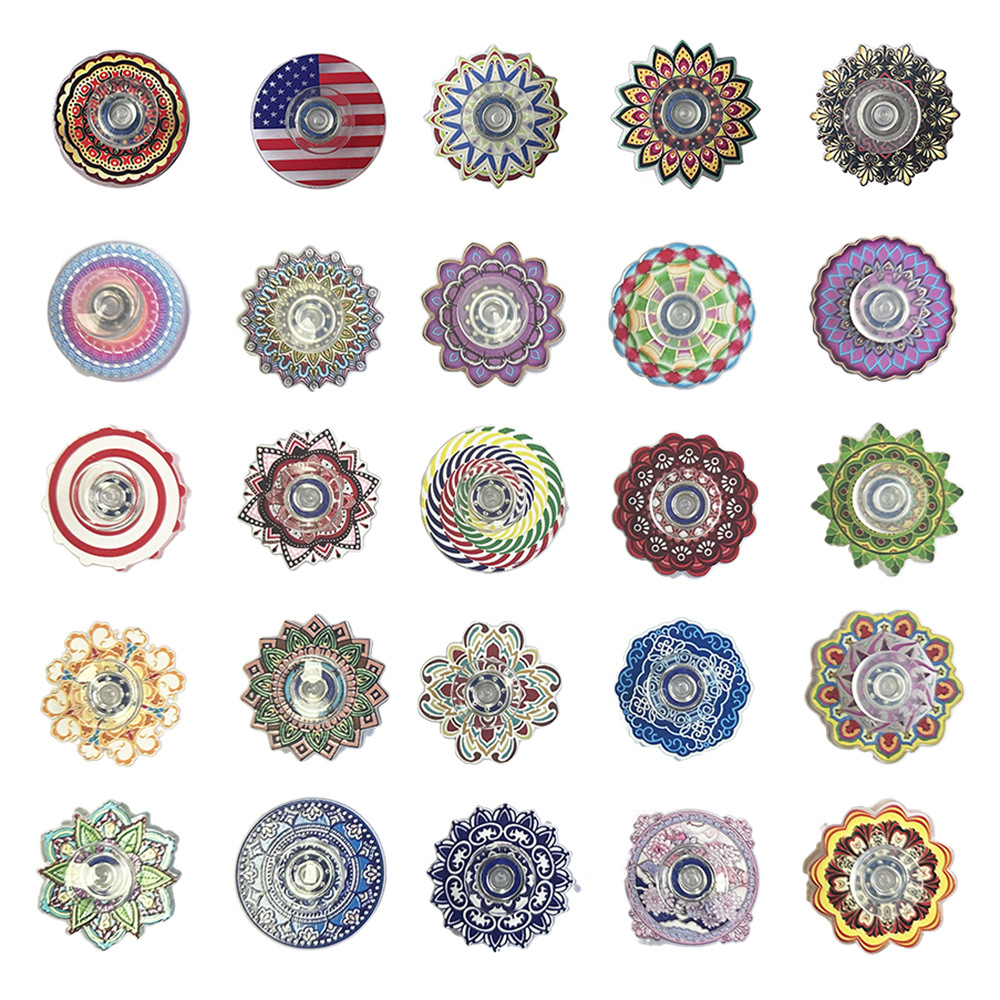 透明亚克力印花指尖陀螺曼陀罗彩印手指陀螺玩具解压螺旋礼品玩具