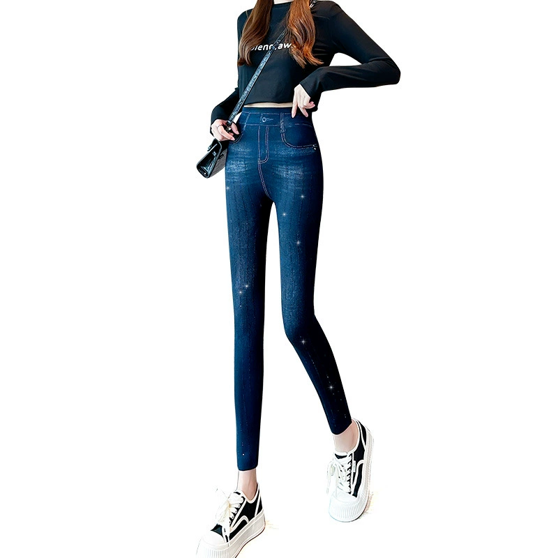 Осенняя джинсовая леггинсы, брюки, комбинезон, облегающие, slim fit