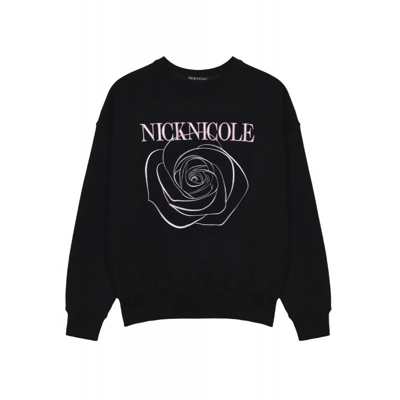 文佳煐同款韩国小众潮牌NICK NICOLE字母玫瑰刺绣宽松圆领卫衣女|undefined