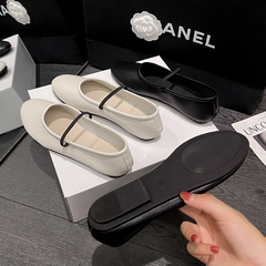 葡萄媽同款軟面圓頭淺口單鞋細一字帶平底瑪麗珍女鞋夏季