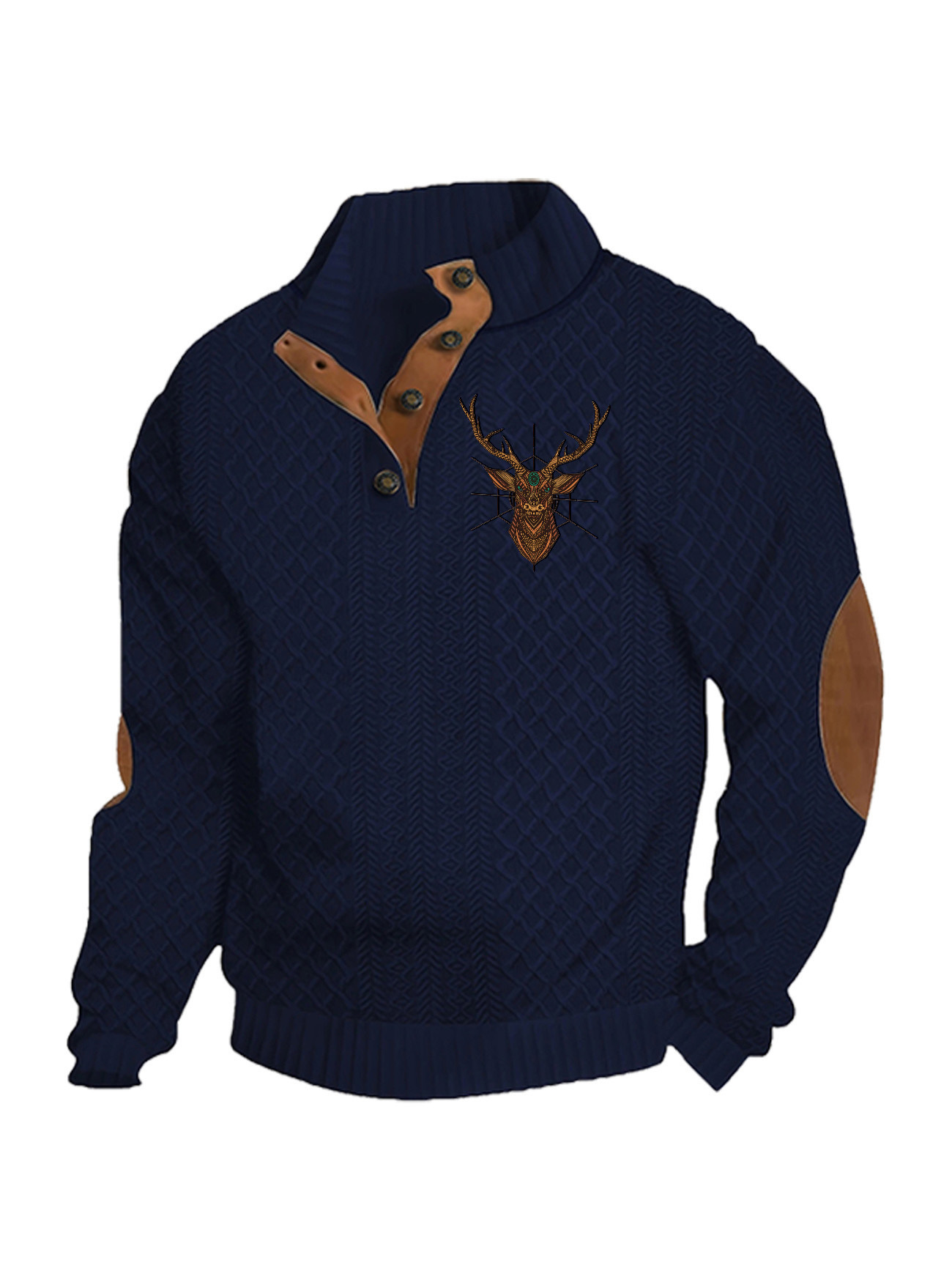 Transfronterizos Amazon otoño invierno caliente tamaño europeo para hombres al aire libre imitación de cuello de manga larga impresa hoodie de tres botones