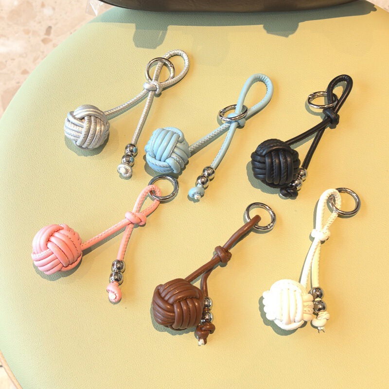 Ins-Style Creative Handmade Pu Woven Ball Colorful Keychain Pendant Niche Woven Rope Bag Keychain Customization