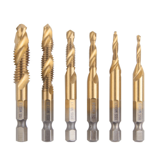 Tap tapping drill bit 6-piece set metric tapping drill bit set drilling and tapping integrated hexagonal handle compound machine tap