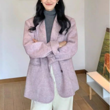 法式紫色西装外套女2023新款秋冬小个子显瘦炸街休闲气质西服上衣