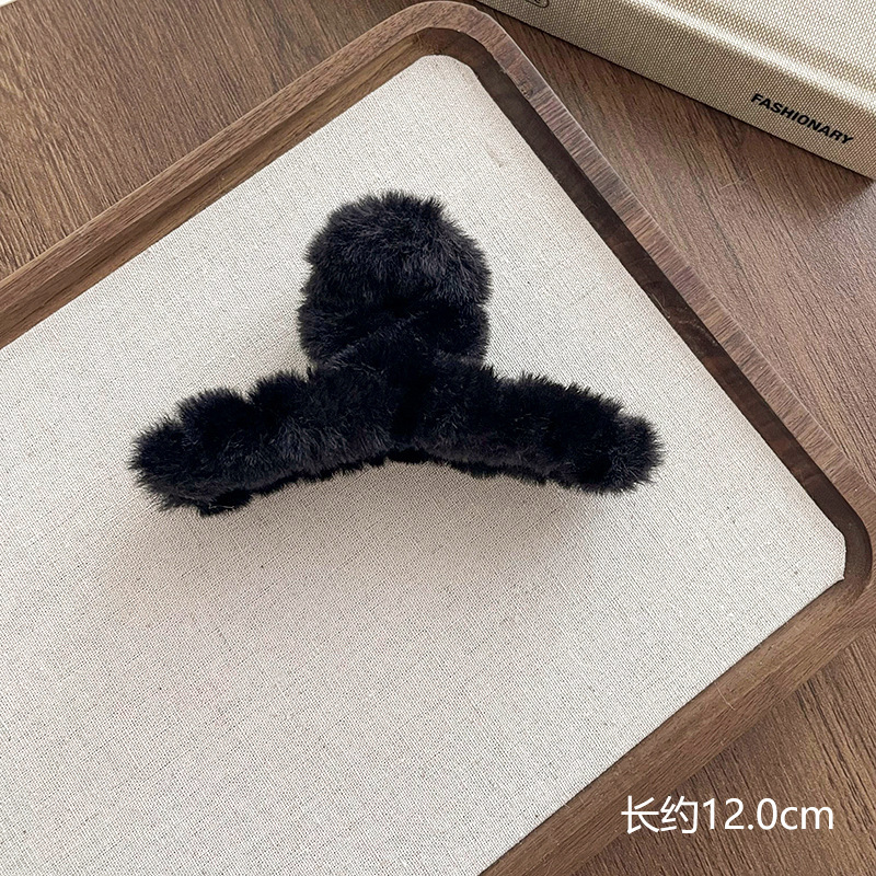 头饰毛茸茸发夹美拉德盘发小香风发饰抓夹女轻奢咖色高级感鲨鱼夹|undefined