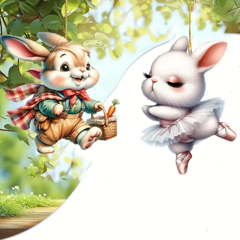 Cute pequeño conejo acrílico automóvil colgante transfronterizo nuevo producto plano espejo interior decoración colgante llavero