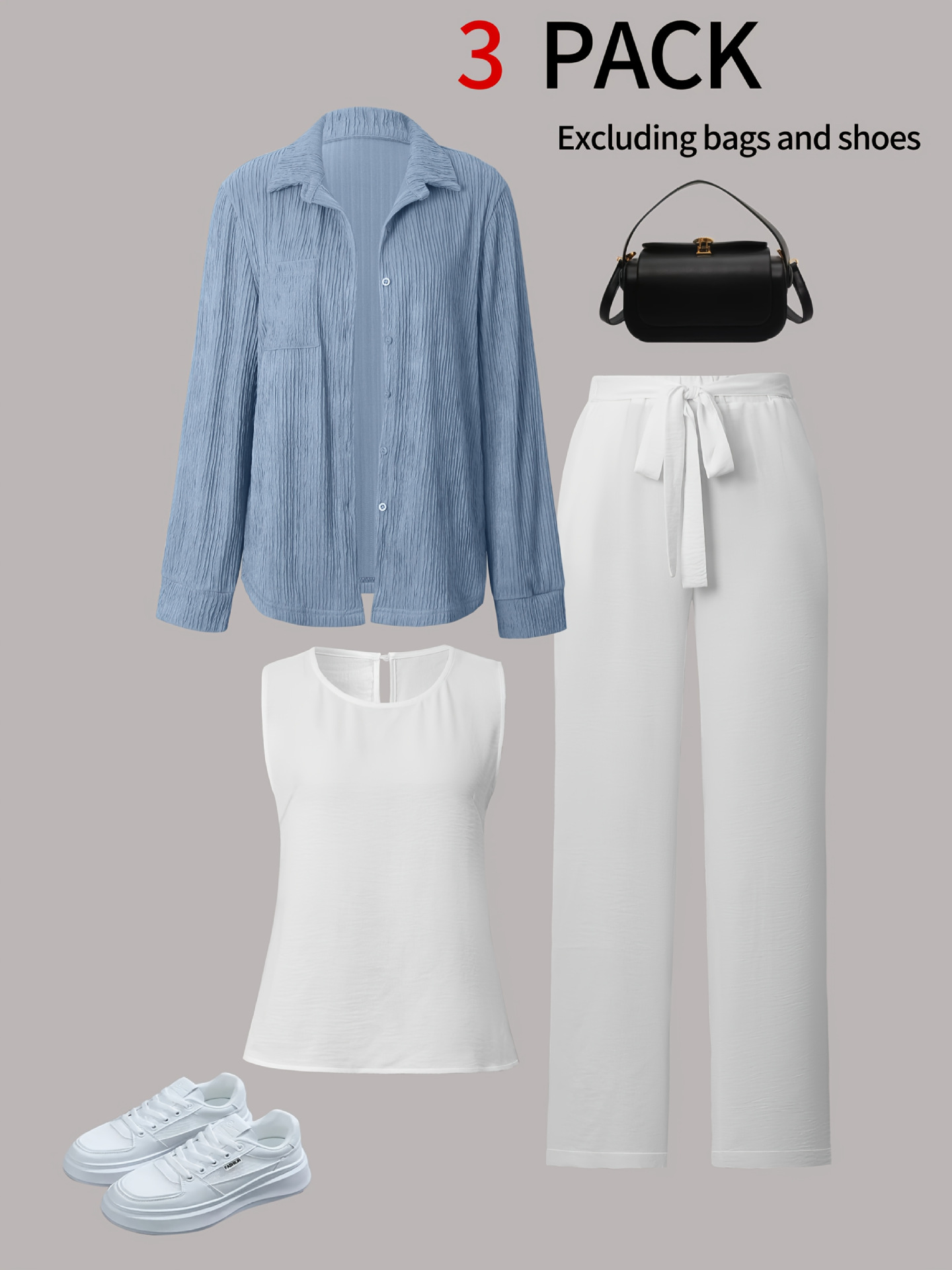 3-Piece Spring Summer Casual Set, Relaxed Cardigan, Sleeveless Top & High-Waisted Wide-Leg Pants, Comfortable Outfit For Women_ecoleips.com