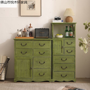 American Solid Wood Chest of Drawers, Retro Storage, Multi-Layer Storage Cabinet, Simple Modern Living Room Cabinet, Bedroom Side Cabinet