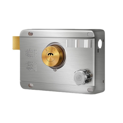 Locking stainless steel security door lock with all-copper cylinder and latch—universal mechanical door lock, ideal for home use and exterior installations.