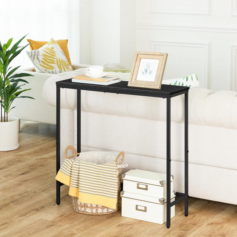 Black Narrow Console Table, Small Sofa Table with Shelf, Display Shelf, for Hallway, Bedroom Black Narrow Console Table, Small Sofa Table with Shelf, Display Shelf, for Hallway, Bedroom