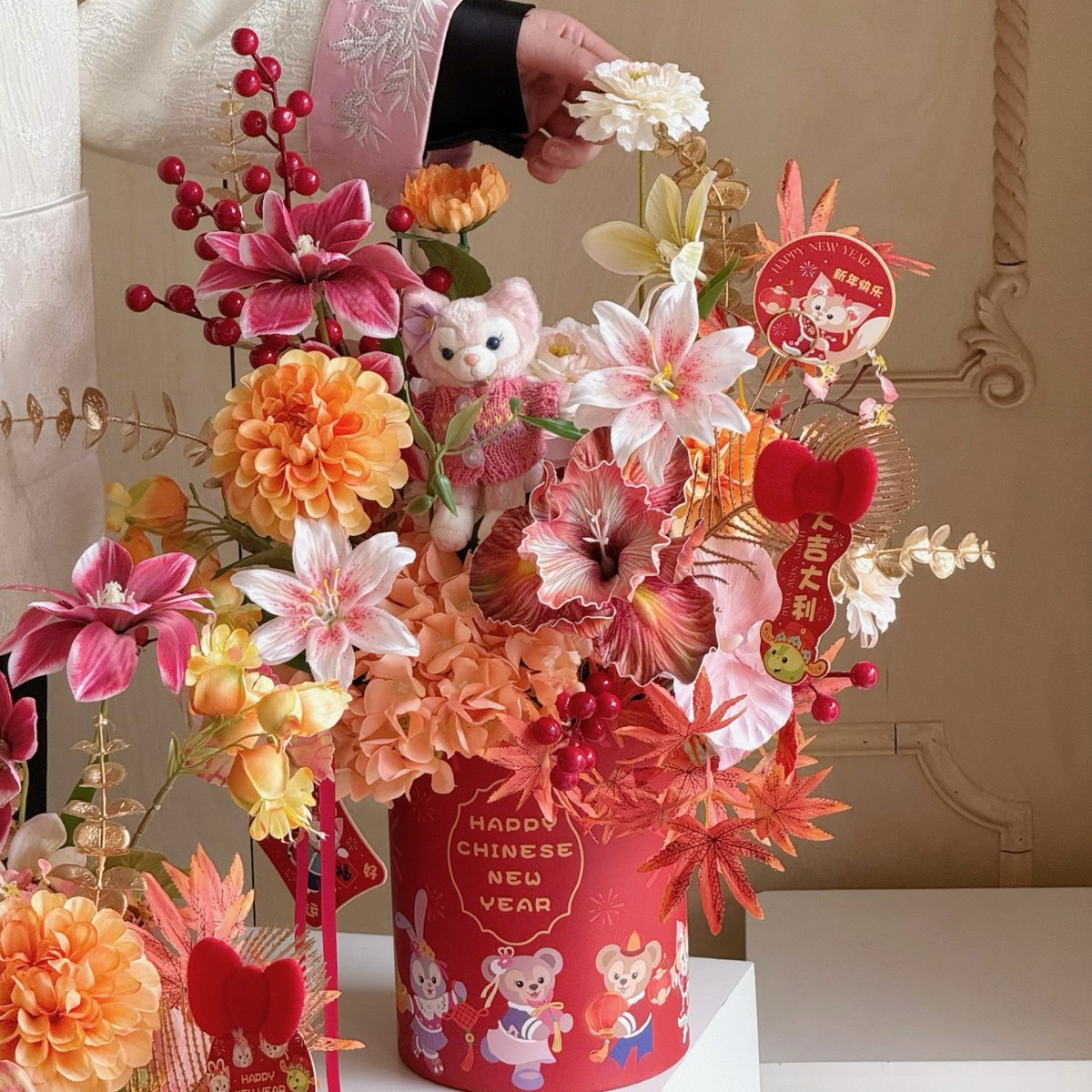 설날 꽃 레드 + 벨 소재 패키지 조화