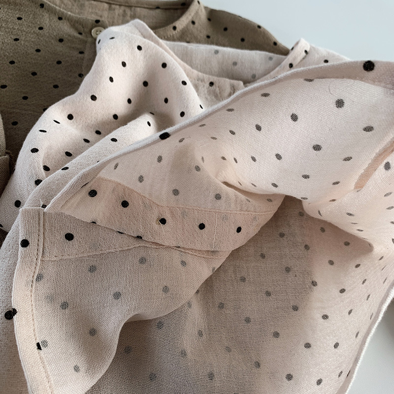 Niñas primavera y verano cuello redondo camisa 2024 nuevo estilo occidental de los niños de doble capa de algodón transpirable delgada ropa de protección solar ropa estilo coreano ropa para niños