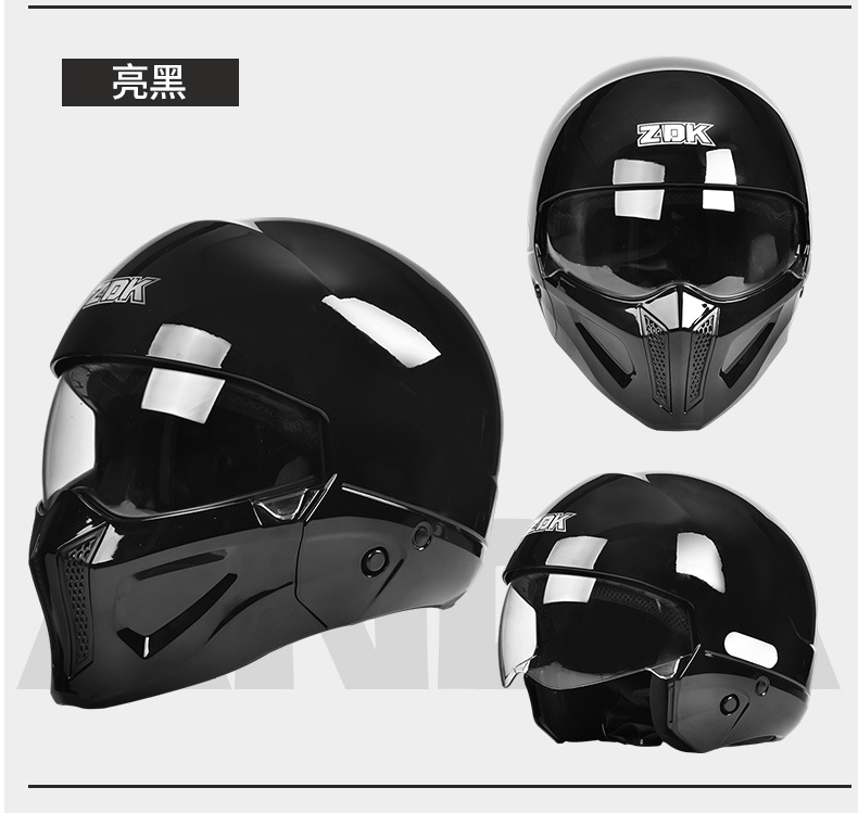 3C Motorcycle Scorpion Helmet for Men and Women, Winter Riding Motorcycle Cruising Combination Full-Face Helmet, Retro Three-Quarter Helmet