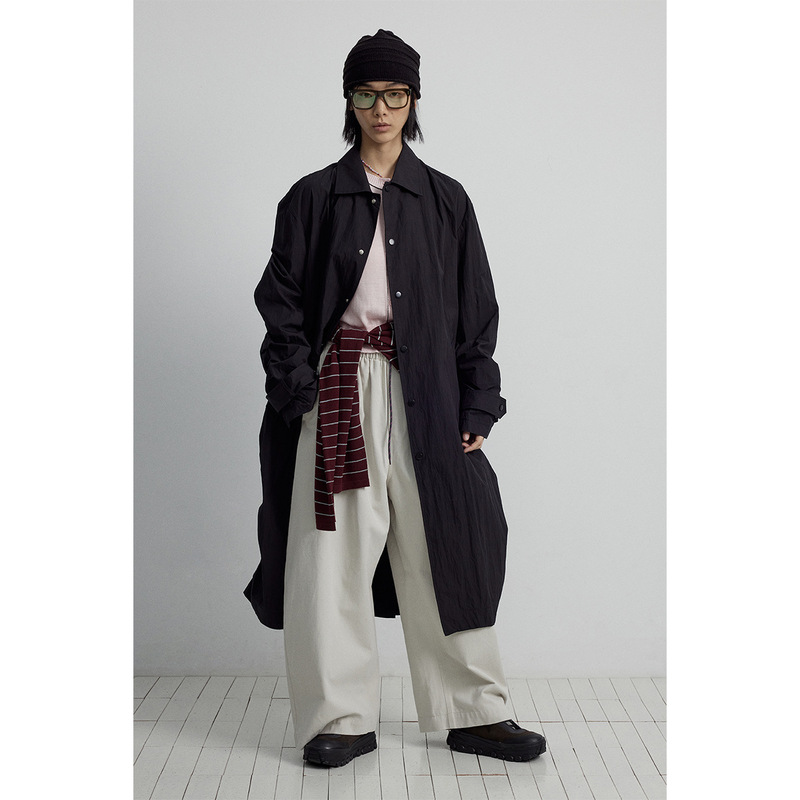 [Time to Know] Early Autumn New Folded Design Belt Casual Pleated Long Lapel Windbreaker Jacket Women V5255