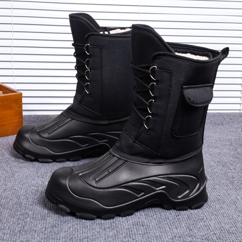 invierno calentamiento antideslizante fondo grueso impermeable botas de nieve para hombres engrosados zapatos de algodón de pesca de hielo para trabajar al aire libre botas de lavado de automóviles impermeables
