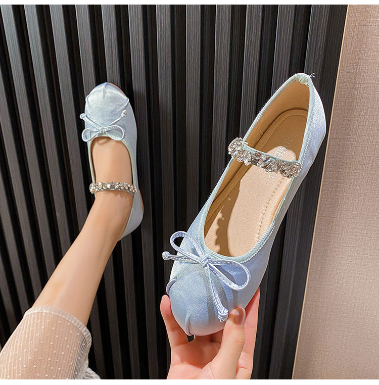 Giày búp bê nữ Mary Jane mũi tròn đế bằng, gót thấp 1–3 cm — Lụa thật màu hồng, Lụa thật màu trắng, Màu xanh lam lụa thật chi tiết 23