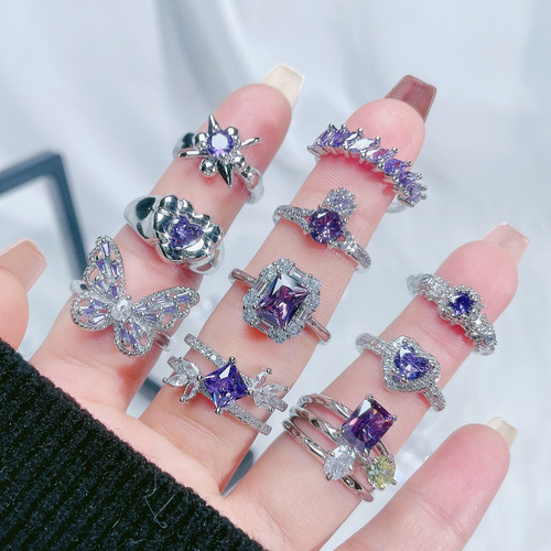 Light Luxury Purple Diamond Zircon Elegant All-Match Open-Style Ring for Women — Unique Design, Instagram-Worthy, Bold & Chic Fashionable Ring