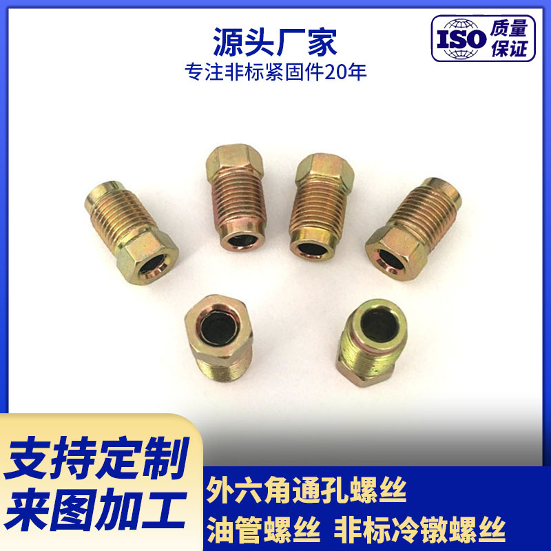 供应碳钢外六角通孔螺丝 油管螺丝  冷镦螺丝