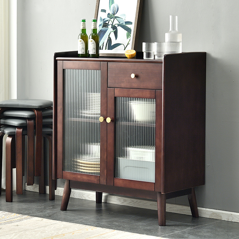 簡約現代實木餐邊櫃北歐客廳收納邊櫃廚房微波爐櫃碗櫥櫃家用邊櫃