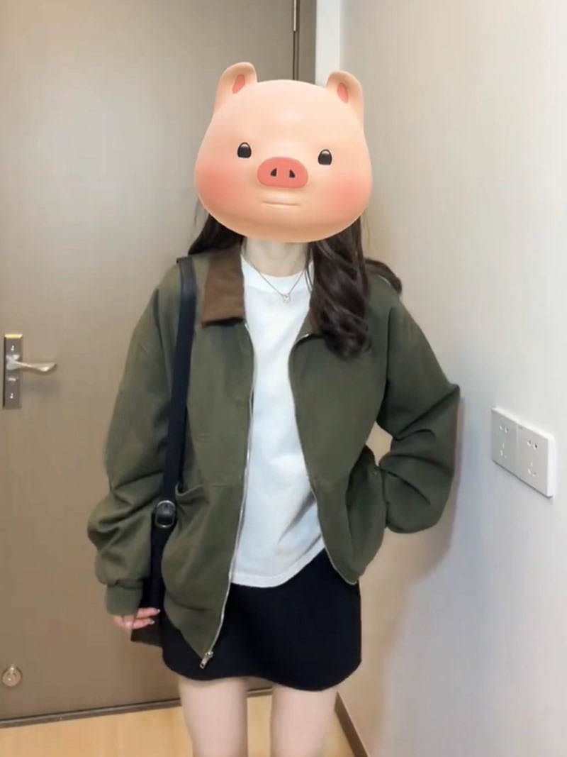 美式复古撞色拼接夹克外套女2025春秋新款设计感小众Polo领棒球服|undefined
