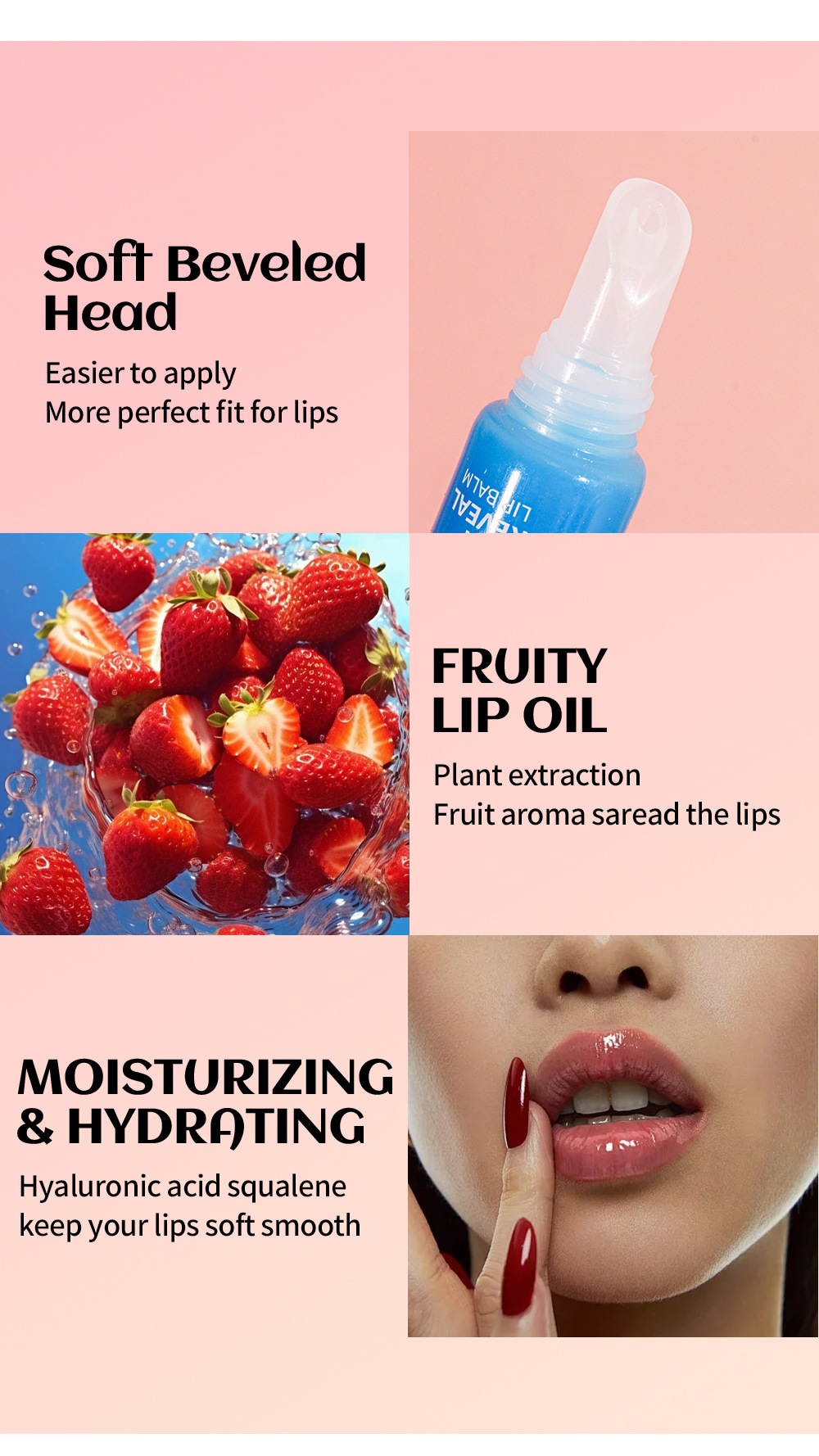 Spegelmjuk tub transparent olja för långvarig fruktig smak, fylliga läppar, återfuktande och glansigt läppbalsam_voghion.com