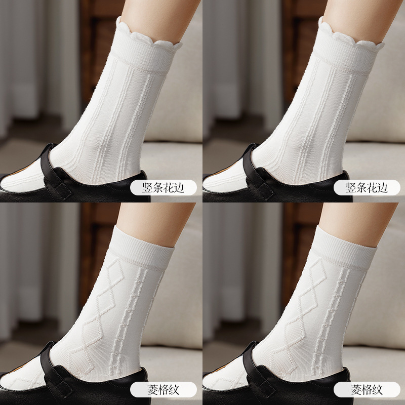 【100%棉】袜子女中筒袜纯棉秋冬季堆堆袜全棉小白袜诸暨袜子批发|undefined