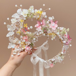 Children's Hair Accessories Princess Dress Flower Baby's Antique Flower Crown Girl's Pearl Hair Hoop Little Flower Girl Dress Headwear
