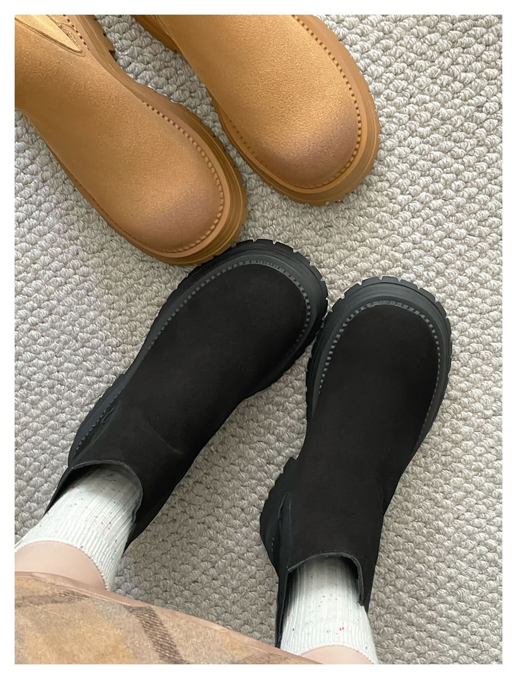 Retro all-in-one platform booties Women's new ankle boots with thick heel elastic sanded leather boots_voghion.com