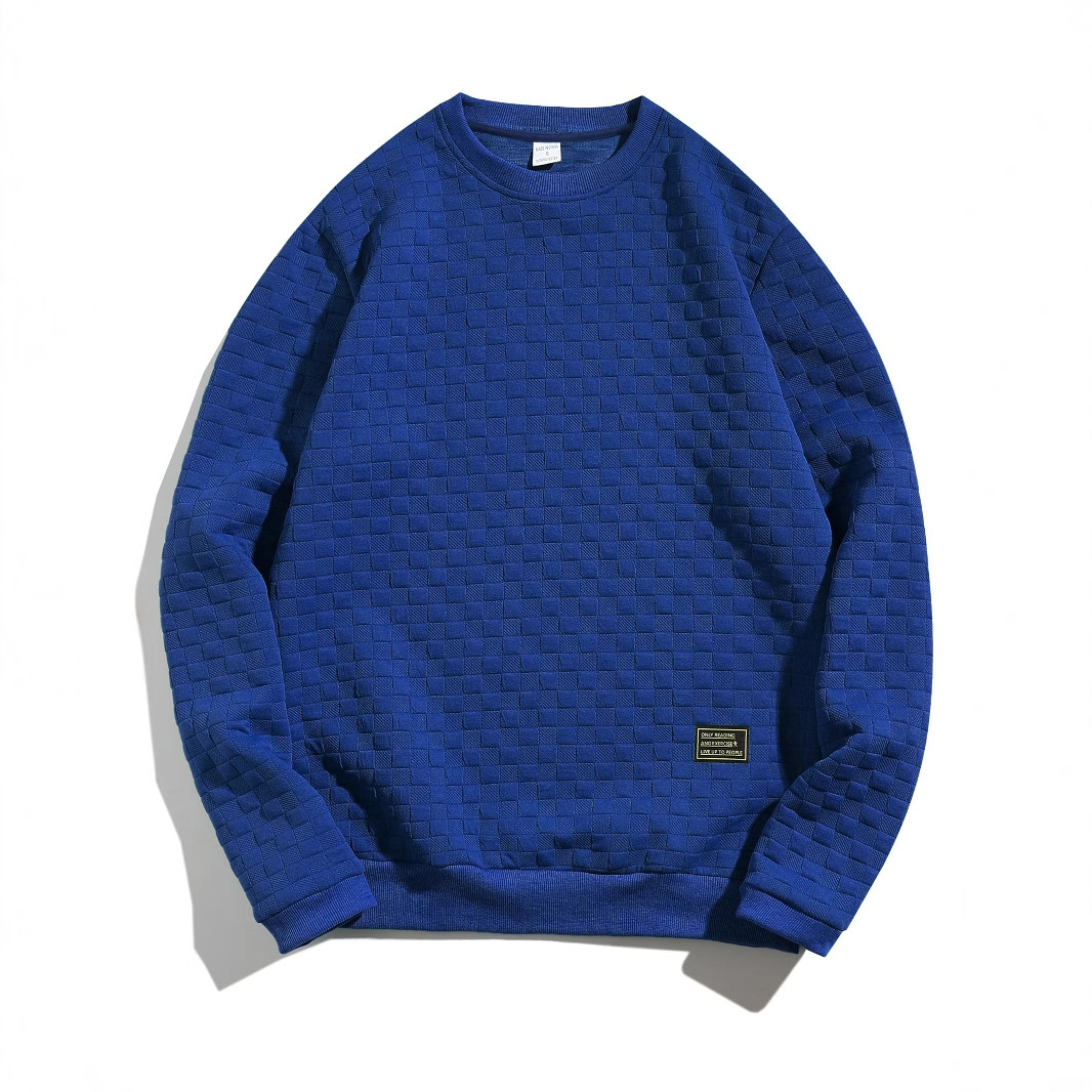 Nuevo comercio exterior de tamaño europeo otoño y invierno delgado cuello redondo cuadrícula de manga larga personalidad europea y americana camiseta legging casual para hombres