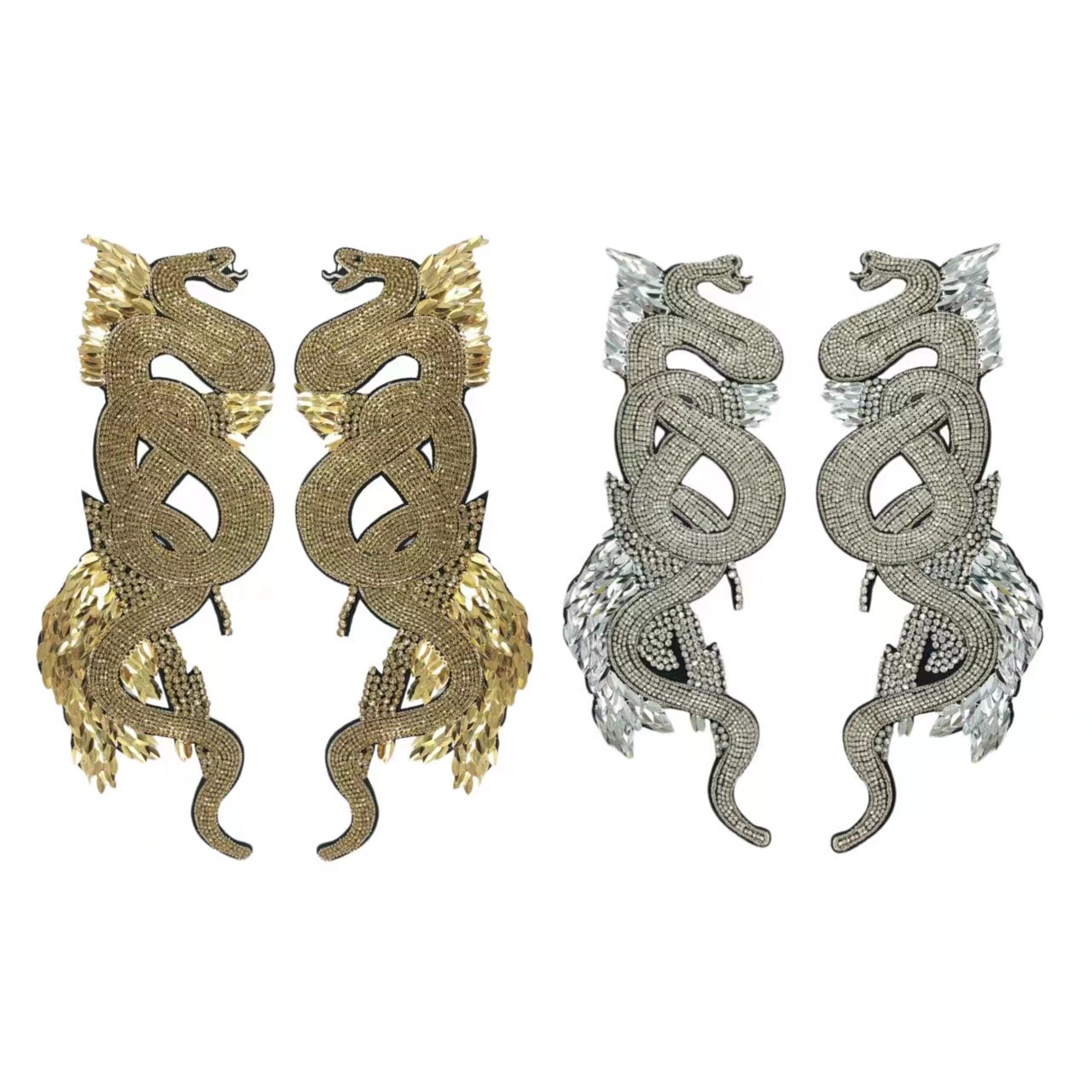 跨境欧美重工大蛇金叶子钻链手缝布贴手工钉珠舞台服装箱包辅料品