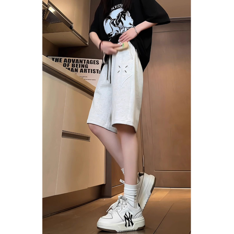 Fat Girl High-Waisted Sports Shorts Women's White and Gray Large Size Five-Quarter Pants Summer American Style Loose Casual Running Pants Fat Girl High-Waisted Sports Shorts Women's White and Gray Large Size Five-Quarter Pants Summer American Style Loose Casual Running Pants