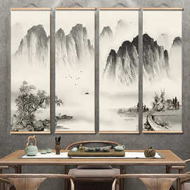 卓宇实木挂画 装饰卷轴画实木挂画水墨山水画 家居喷绘装饰画