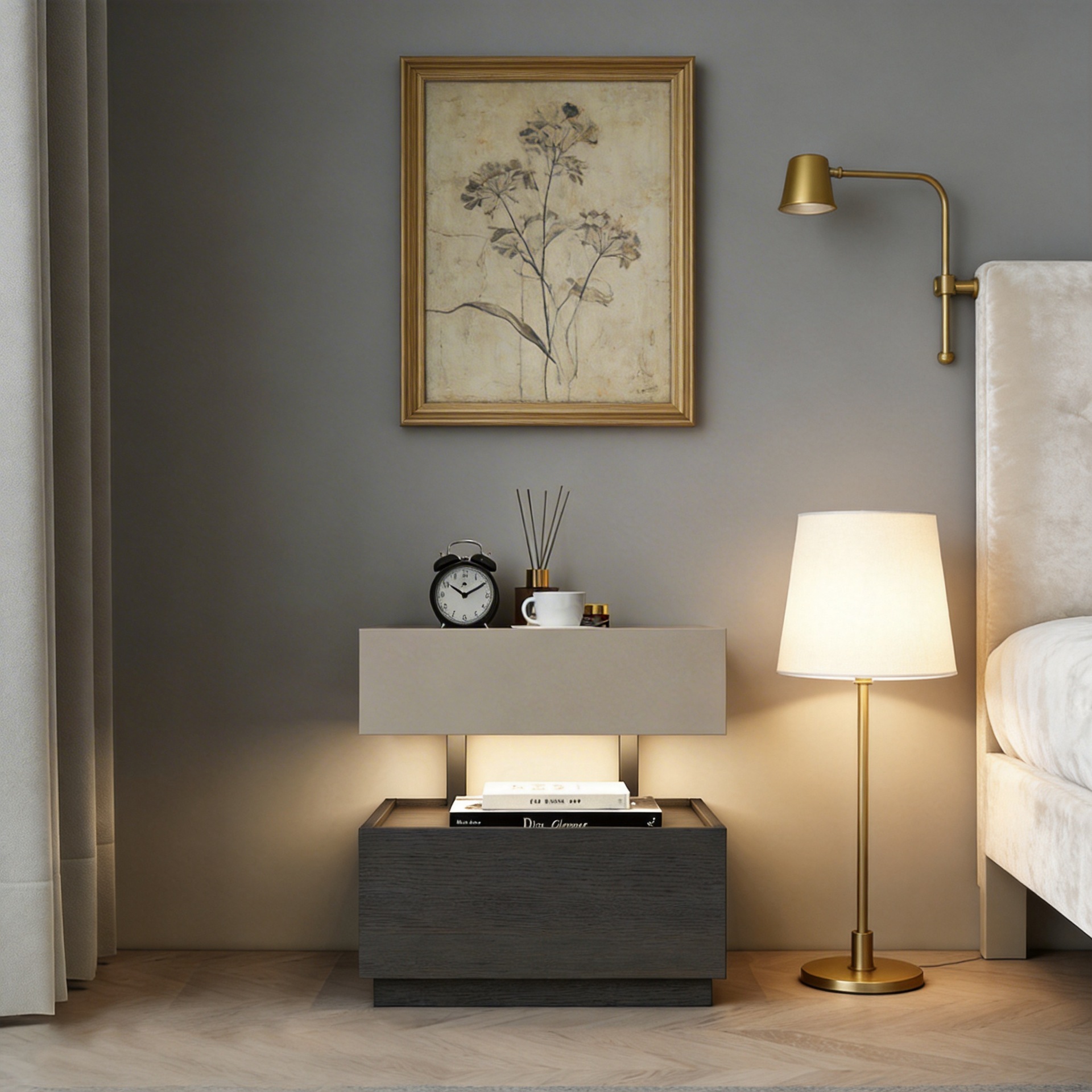 Medieval Style Solid Wood Bedside Table, Light Luxury and High-End Creative Design, Niche Suspended Bedroom Home Bedside Cabinet