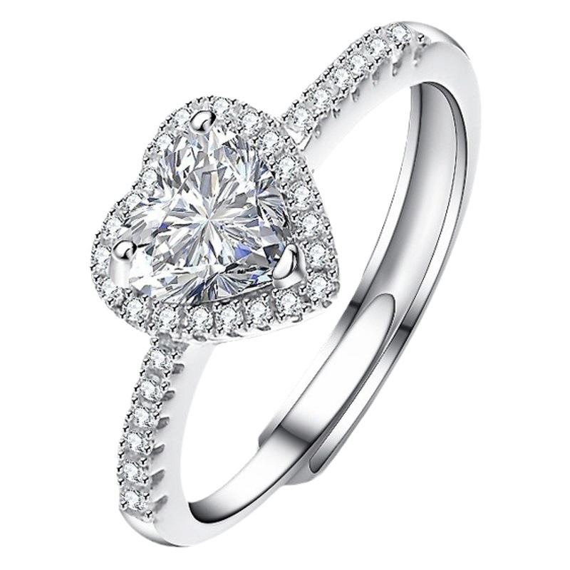 Anillo de plata S925 para mujer con microincrustaciones de circonita en forma de corazón, anillo de moissanita de 0.8CT que representa el compromiso de una pareja entre sí.