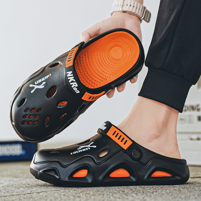 Zapatos con agujeros para hombres, tendencia de verano, sandalias de playa al aire libre simples, EVA, ropa exterior, deportes antideslizantes, zapatillas de Baotou para hombres