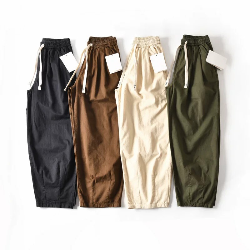 New American-style high-quality twill cotton washed lightweight breathable loose wide-leg casual long pants for men, summer trousers