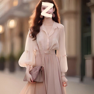 2025 Spring and Autumn New Style Chanel Style Wear Shirt suit Stylish Pink Dress Two-piece Elegant Fashionable