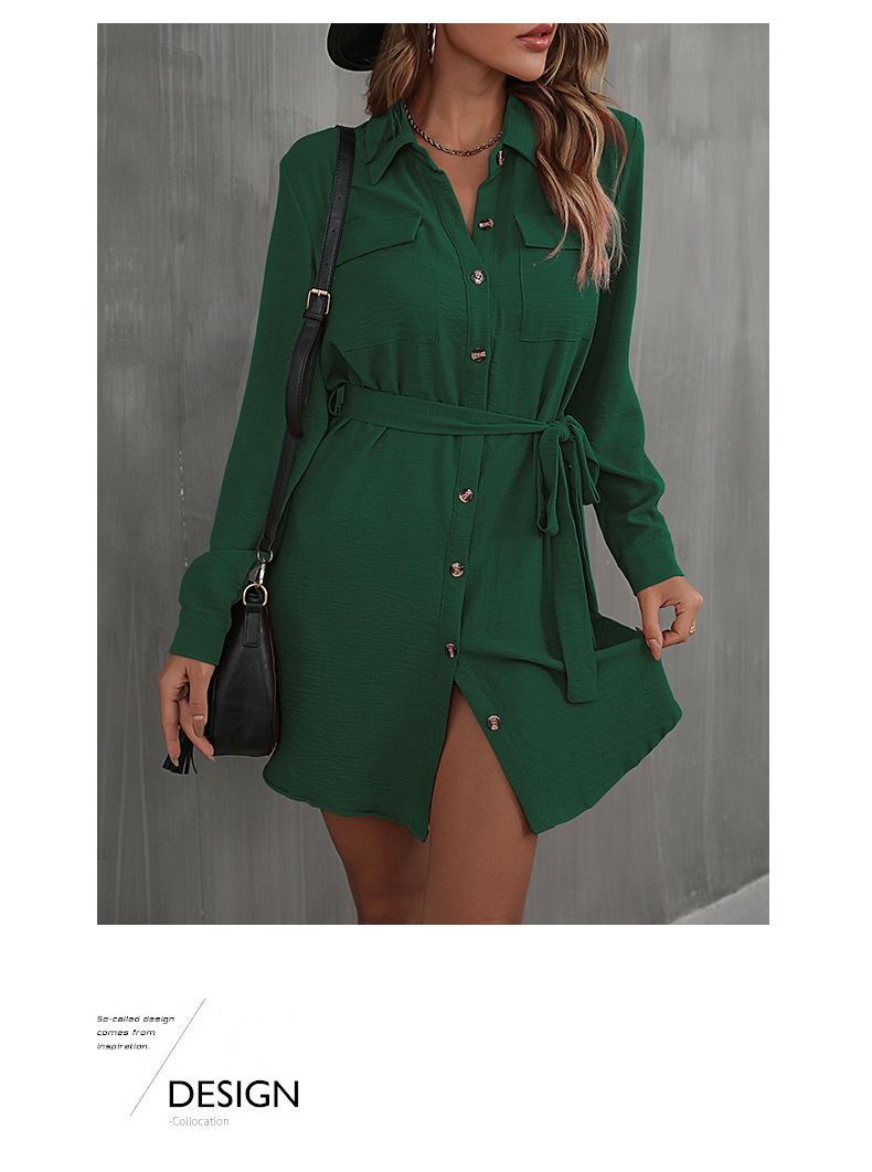 Rochie cămașă dama cu cordon în talie și guler pentru toamnă_voghion.com