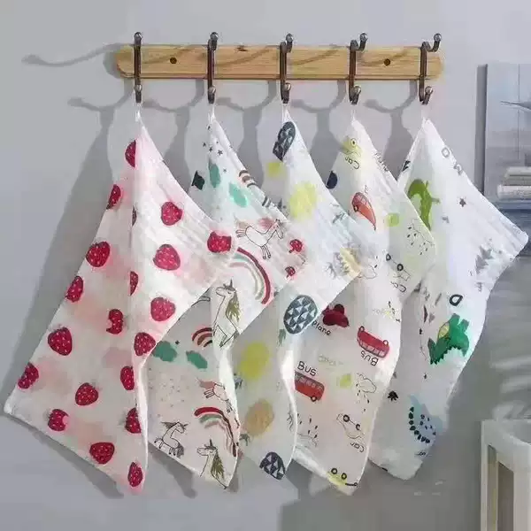 Cotton Baby Gauze Face and Bath Towel with Cartoon Print, Multi-Purpose Rectangular Towel for Babies, 25*50cm